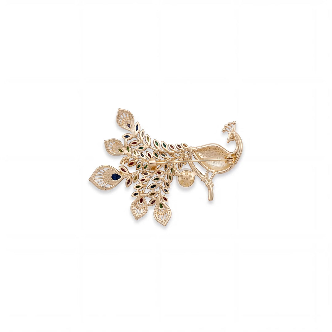 Mayura peacock brooch for women, gold-tone - RANGREZ (view 4)