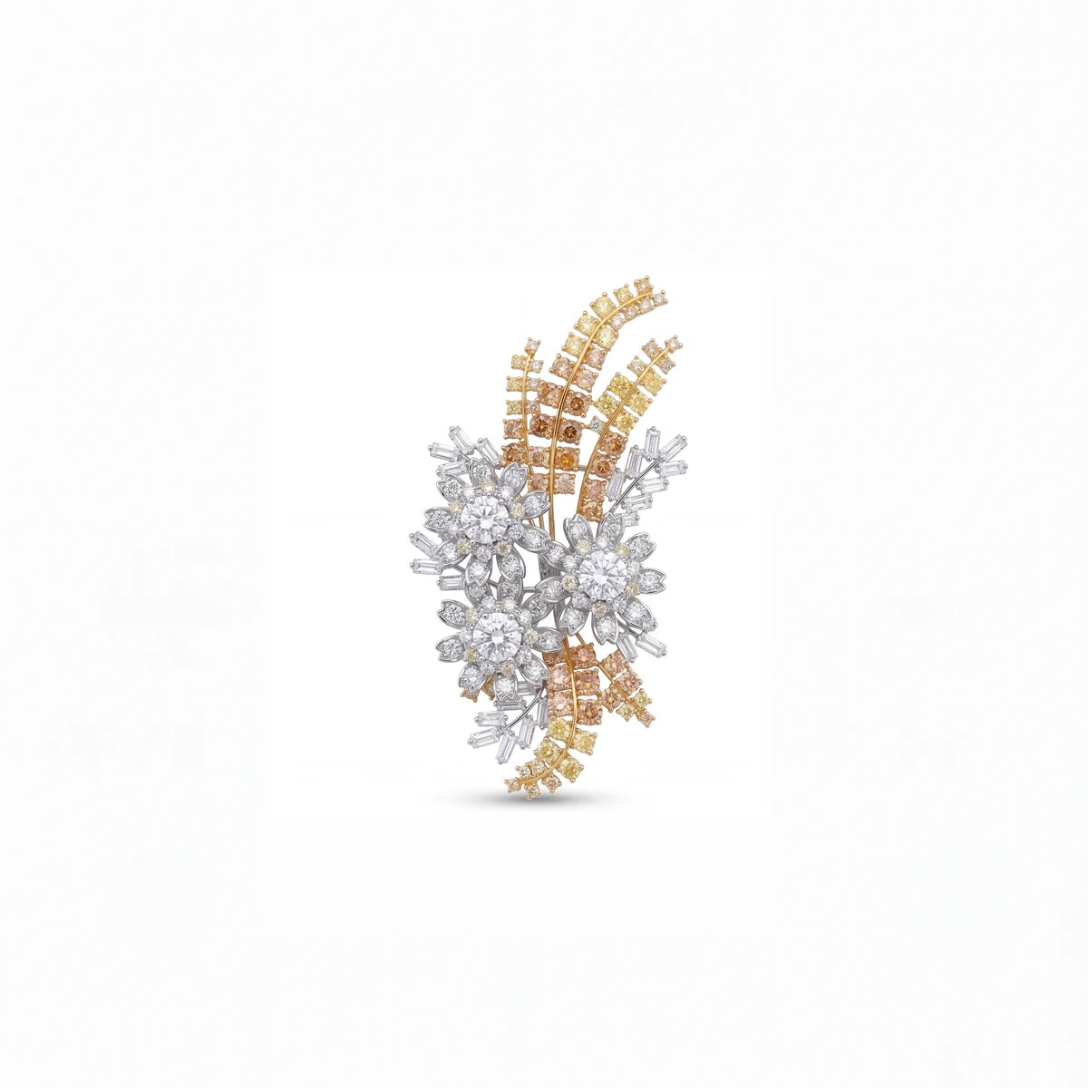 Laurel leaf spray brooch for women, rhodium finish - RANGREZ