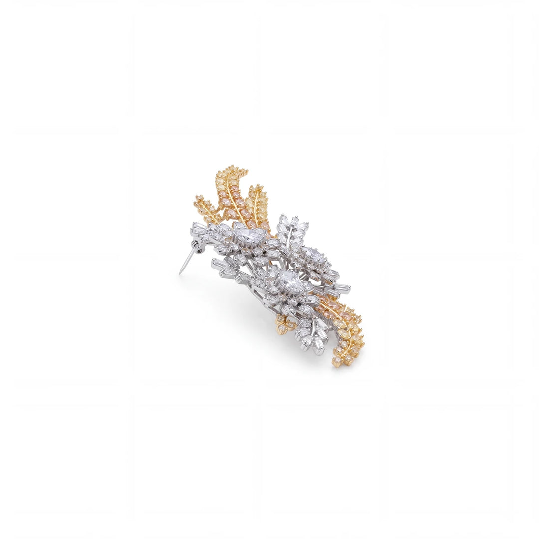 Laurel leaf spray brooch for women, rhodium finish - RANGREZ (view 2)