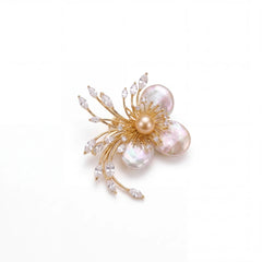 Delphine pearl flower brooch for women, gold-tone - RANGREZ