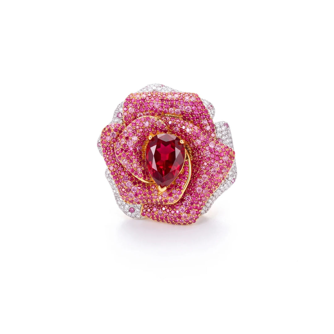 Juliet rose brooch for women, rhodium finish - RANGREZ