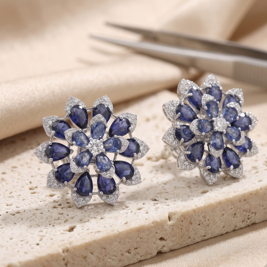 Camellia crystal pear cluster bloom stud earrings for women - RANGREZ (view 11)