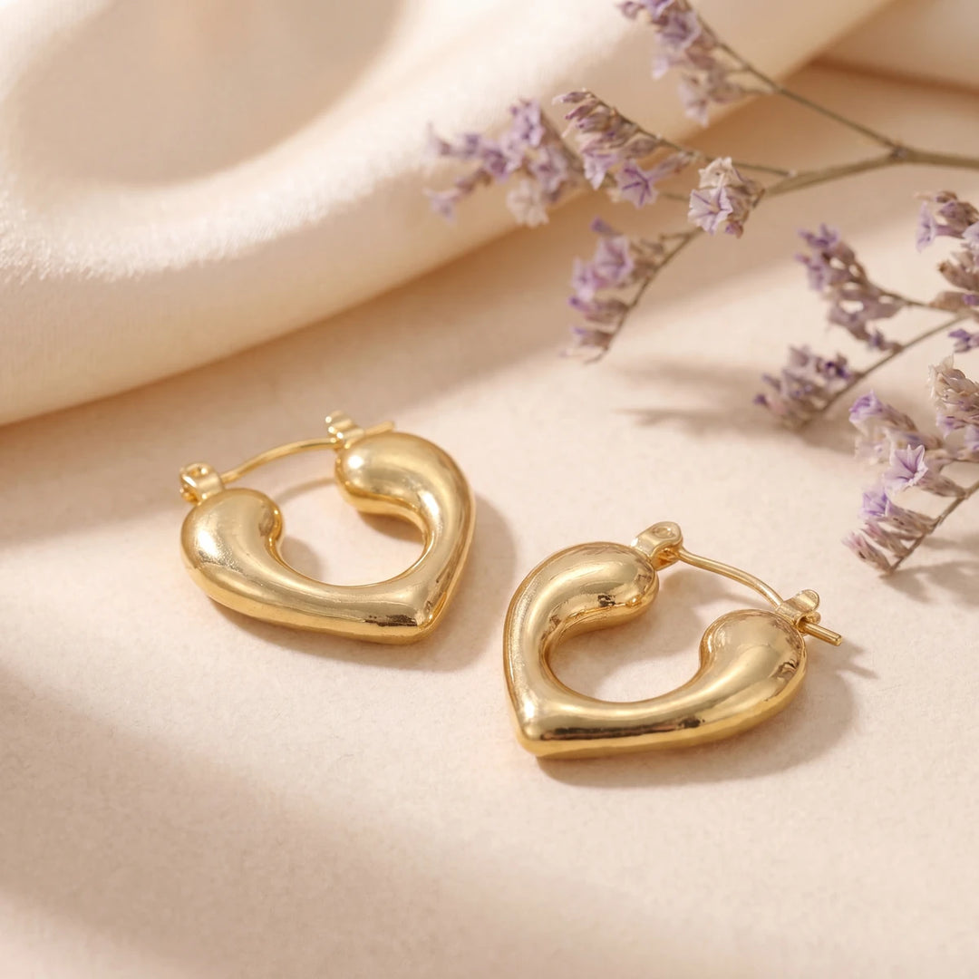 Cherie puffy heart hoops for women, gold-tone - RANGREZ (view 3)