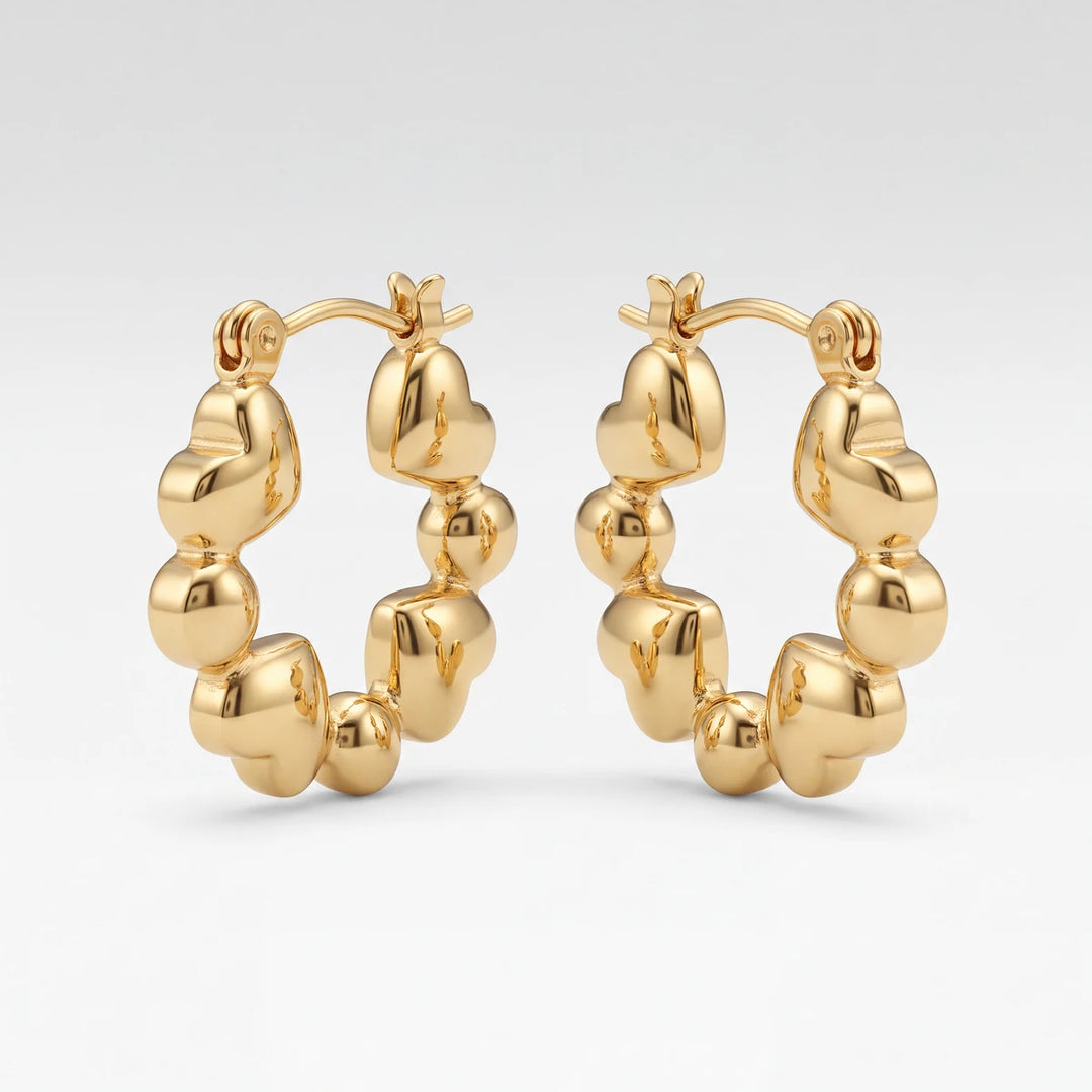 Cupid heart beaded hoops for women, gold-tone - RANGREZ