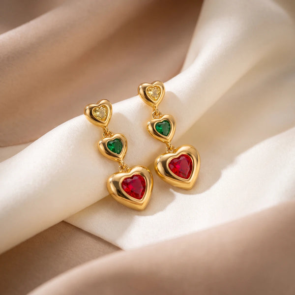 Amara Heart Drop Earrings, Crystal, Gold-tone