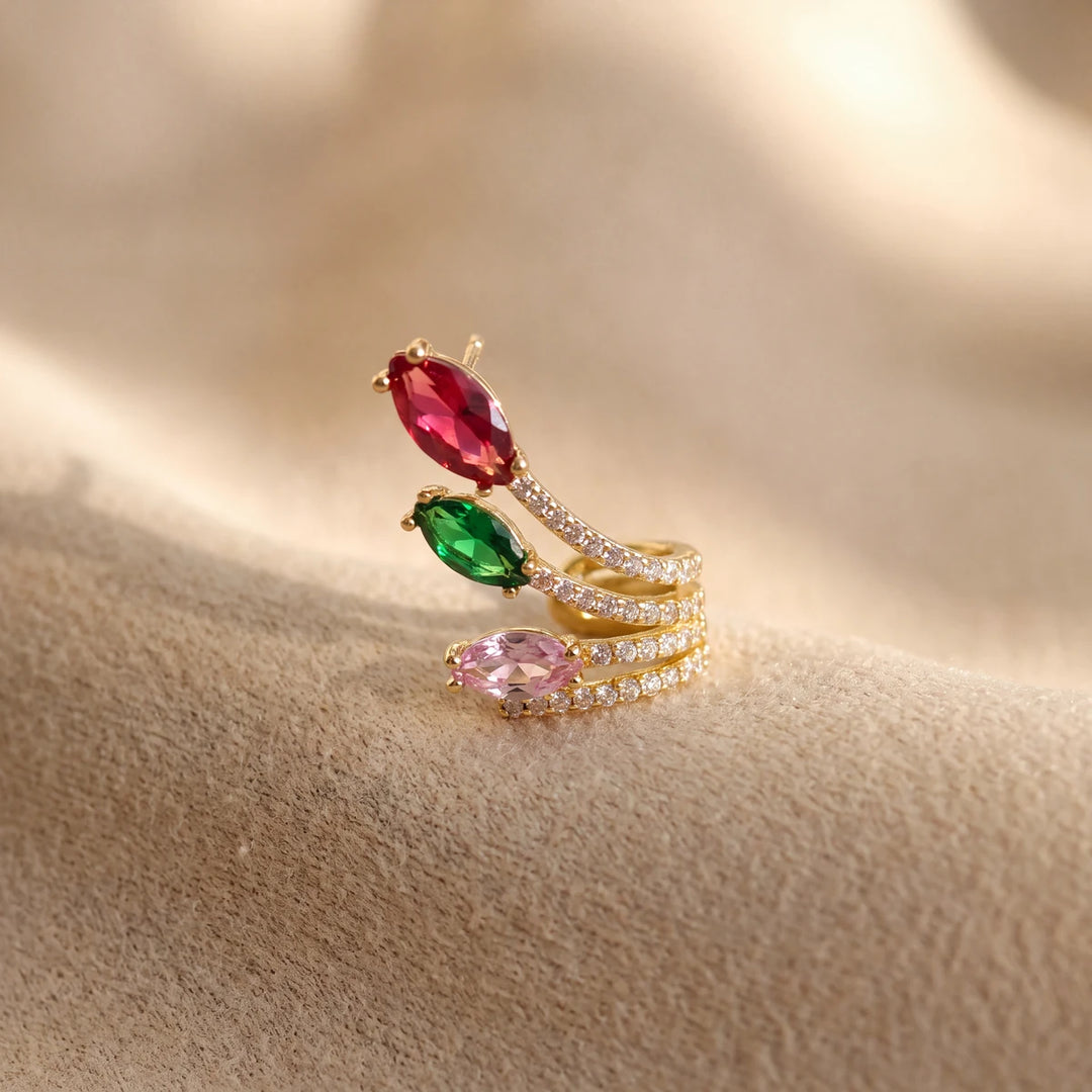Tulip Ear Cuff multicolour crystal gold-tone