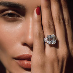 Emerald cut statement ring for women, adjustable - RANGREZ (view 10)