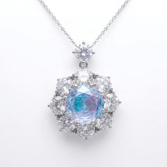 Aurora Crystal Floral Halo Pendant Necklace, Rhodium finish