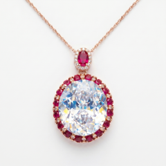 Seraphina White &amp; Red Crystal Oval Halo Pendant Necklace, Rose Gold finish
