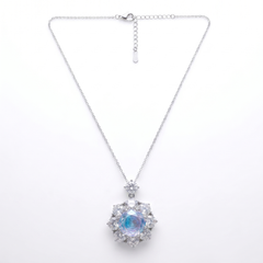 Aurora Crystal Floral Halo Pendant Necklace, Rhodium finish