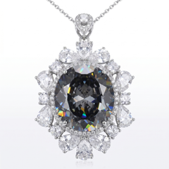 Coralia Grey &amp; White Crystal Floral Halo Pendant Necklace, Rhodium finish