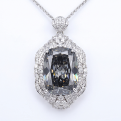 Eclipse Grey Crystal Cushion Royal Pendant Necklace, Rhodium finish