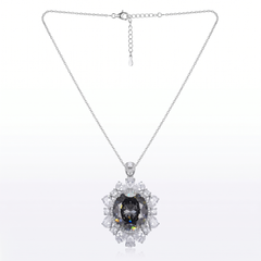 Coralia Grey &amp; White Crystal Floral Halo Pendant Necklace, Rhodium finish