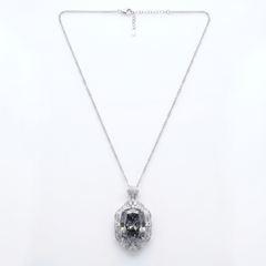 Eclipse Grey Crystal Cushion Royal Pendant Necklace, Rhodium finish
