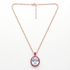 Seraphina White &amp; Red Crystal Oval Halo Pendant Necklace, Rose Gold finish