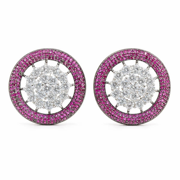 Nano Openwork Wheel Stud Earrings, Black Rhodium finish