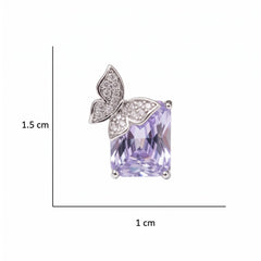 Purple Butterfly Emerald-Cut Stud Earrings – Silver-Tone CZ Pave Studs