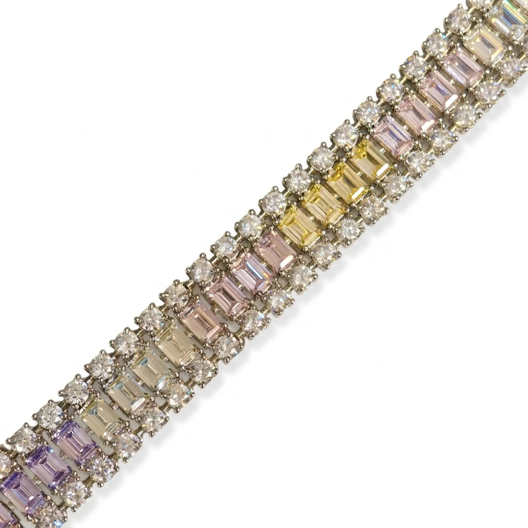 Pastel crystal tennis bracelet for women, rhodium finish - RANGREZ (view 3)