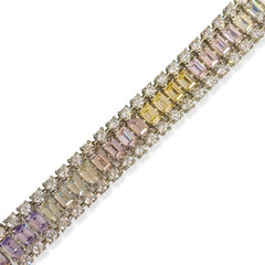 Pastel Multicolour Crystal Baguette Tennis Bracelet, Rhodium finish