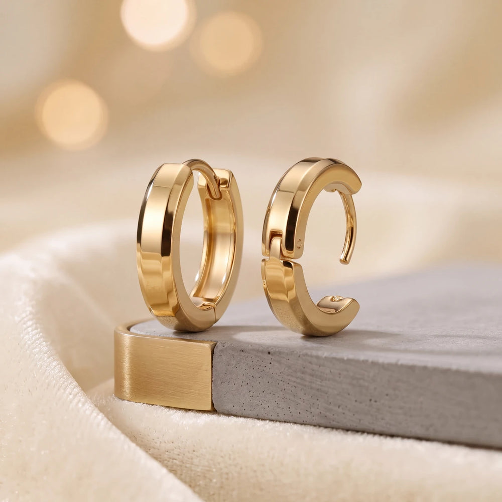 Kira thick huggie earrings for women, gold-tone - RANGREZ (view 2)