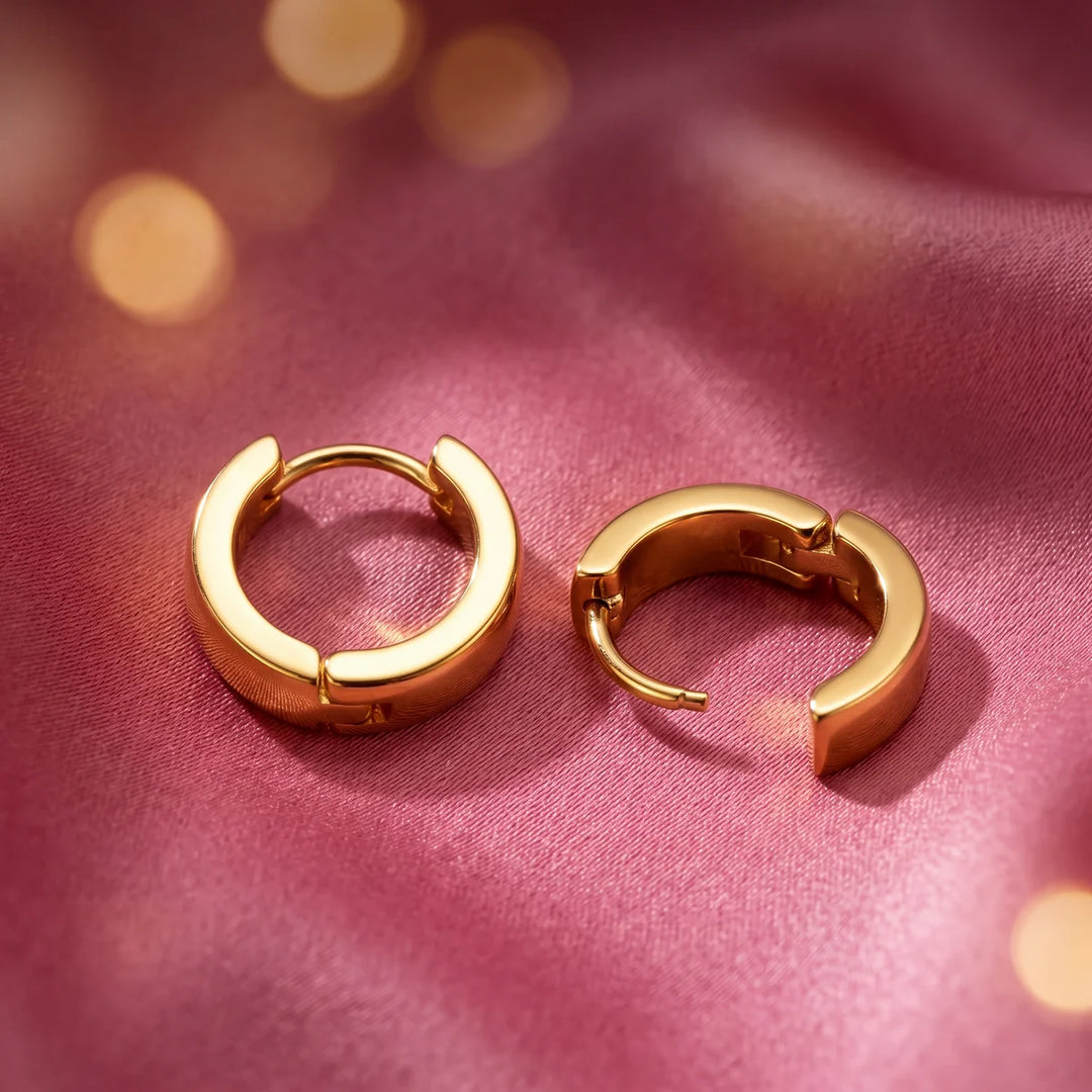Kira thick huggie earrings for women, gold-tone - RANGREZ (view 3)