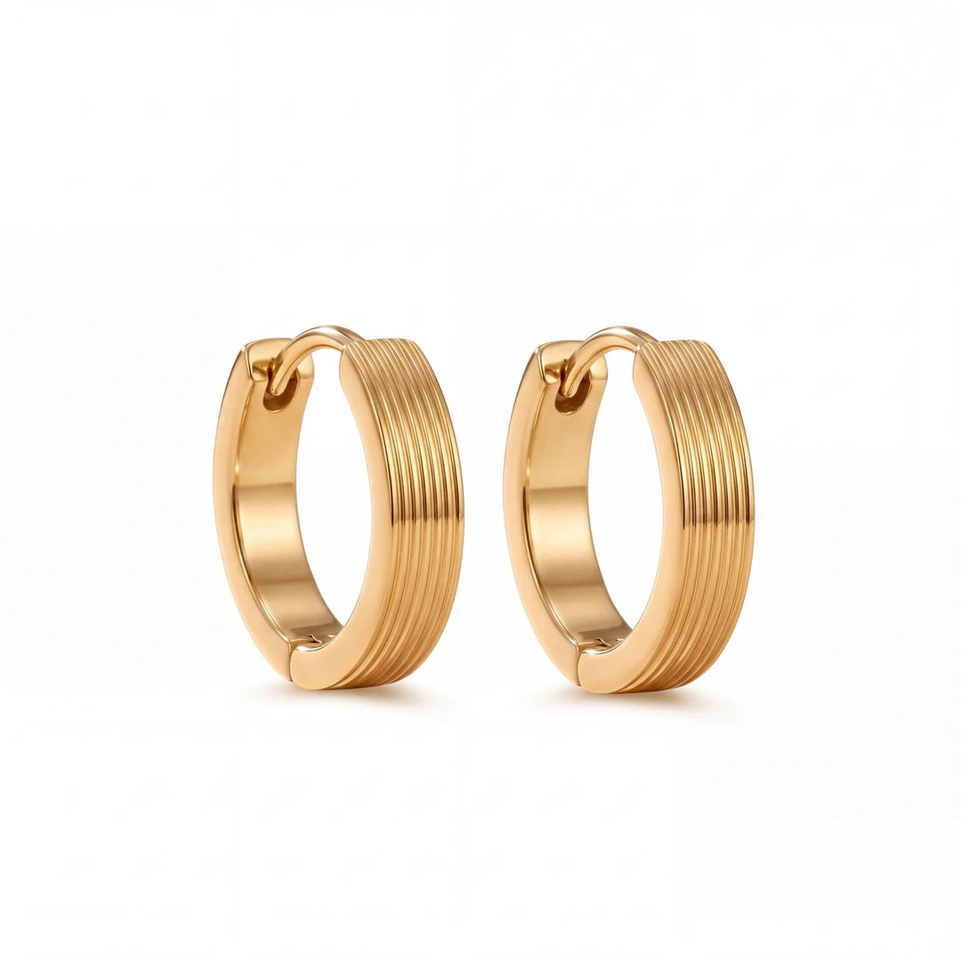 Linea ribbed huggie earrings for women, gold-tone - RANGREZ