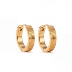 Linea ribbed huggie earrings for women, gold-tone - RANGREZ