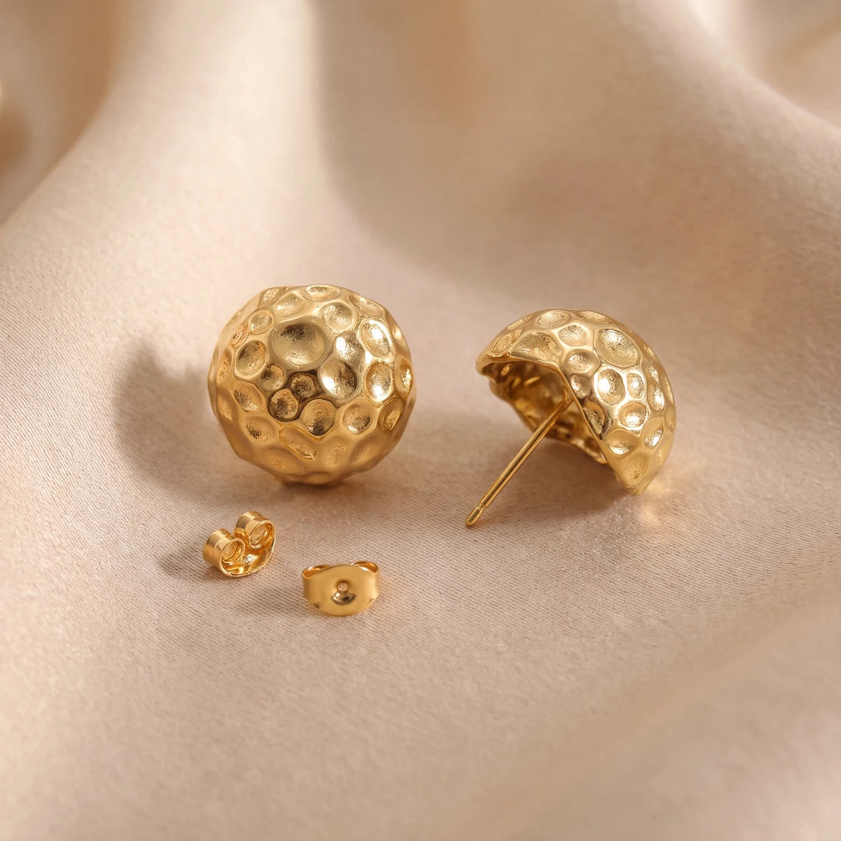Luna dome stud earrings for women, gold-tone - RANGREZ (view 2)