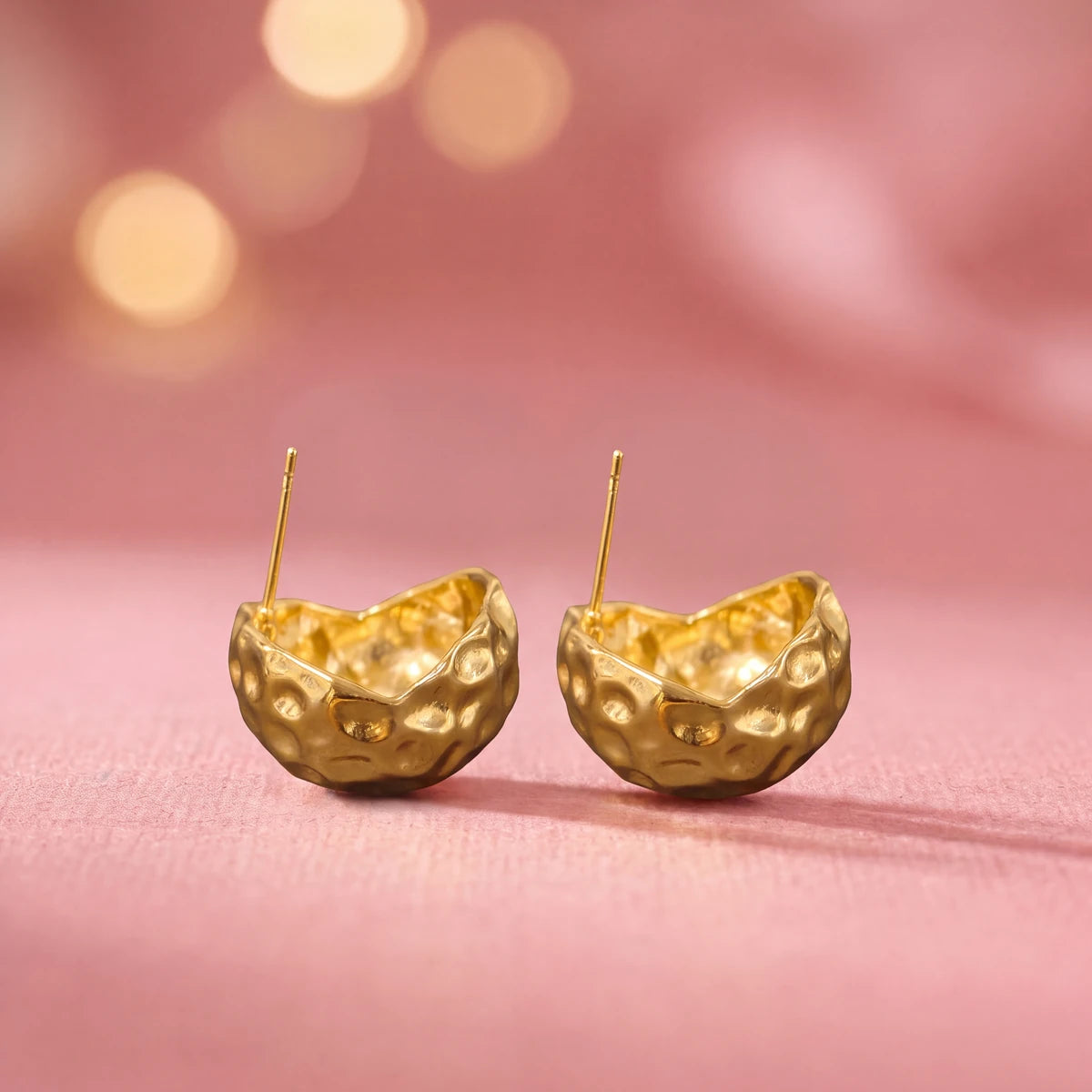 Luna dome stud earrings for women, gold-tone - RANGREZ (view 3)