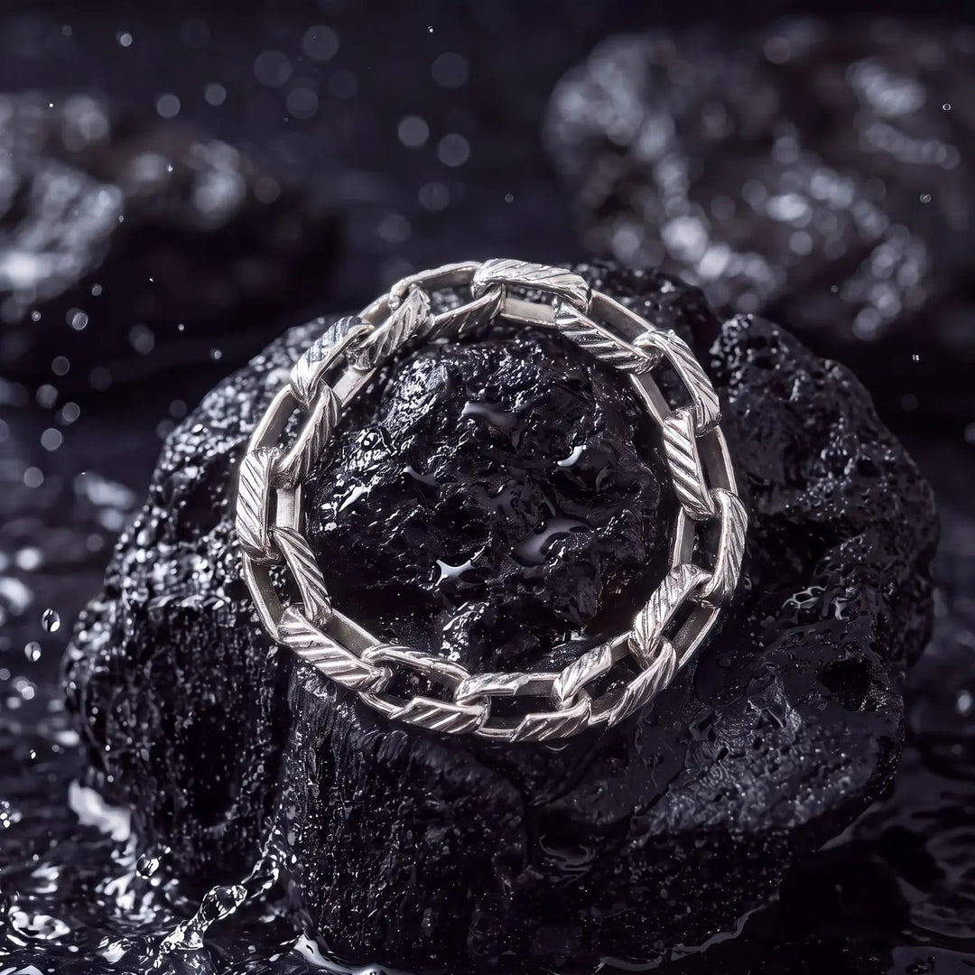 Textured Cable Link Silver-Tone Bracelet for Men - view 1