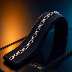 Textured Cable Link Silver-Tone Bracelet for Men - view 6