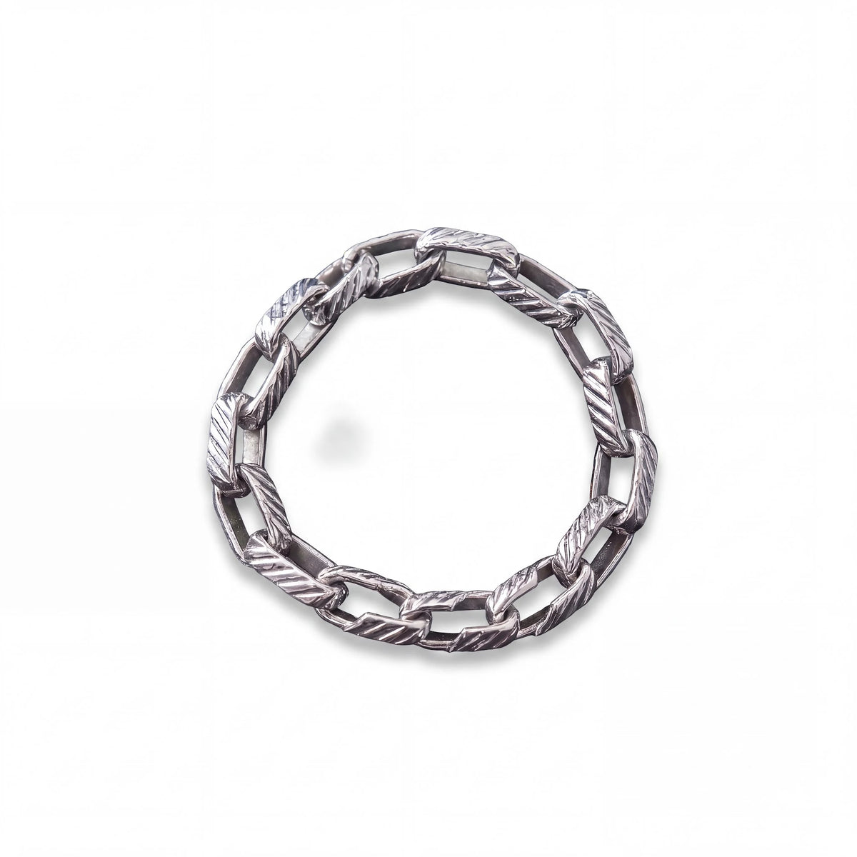 Textured Cable Link Silver-Tone Bracelet for Men - view 7