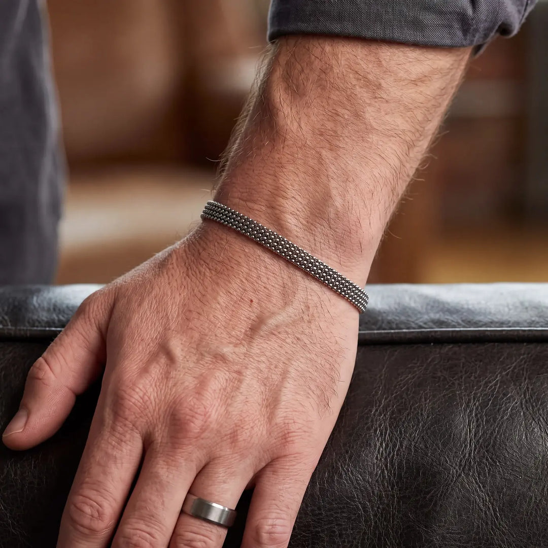 Woven Mesh Silver-Tone Bracelet for Men - view 2