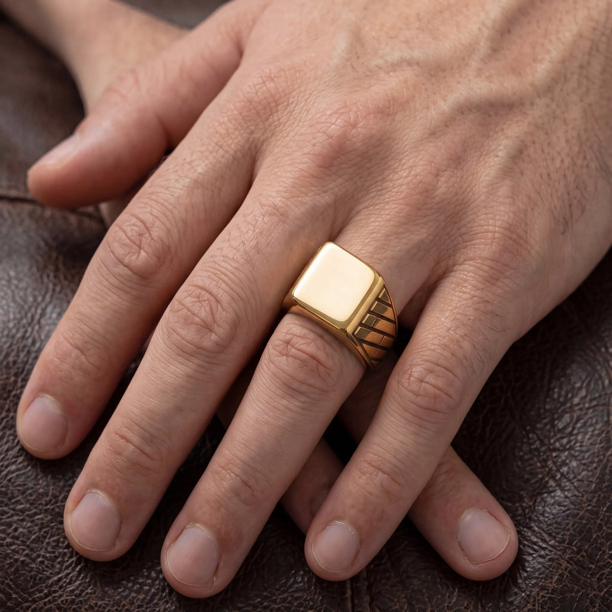Classic Gold-Tone Signet Ring for Men - view 2