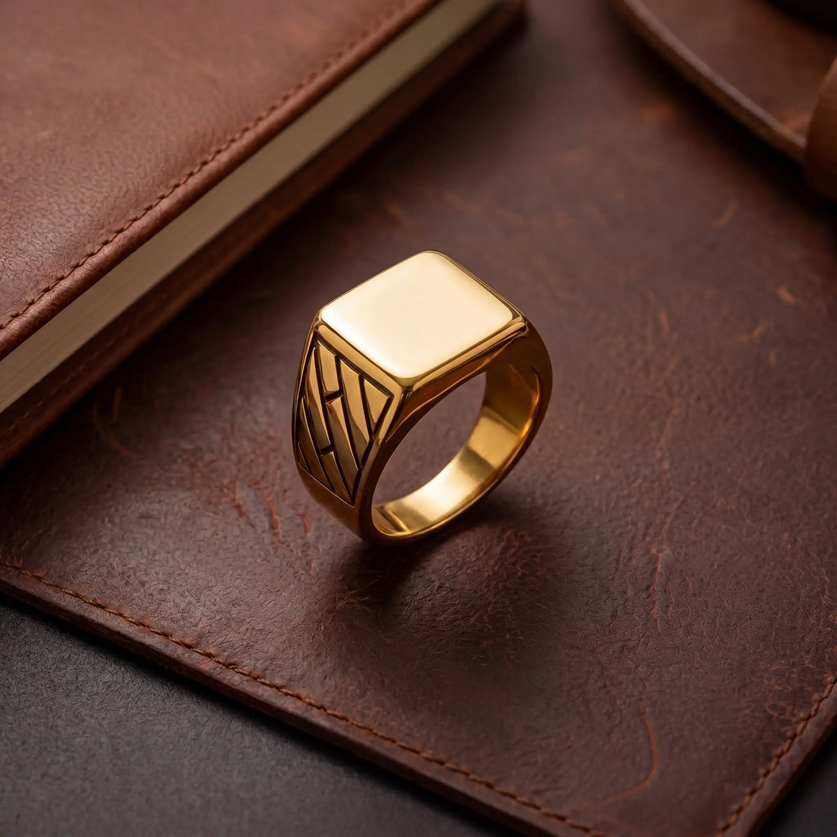 Classic Gold-Tone Signet Ring for Men - view 4