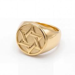 Star Engraved Gold-Tone Signet Ring for Men - view 3
