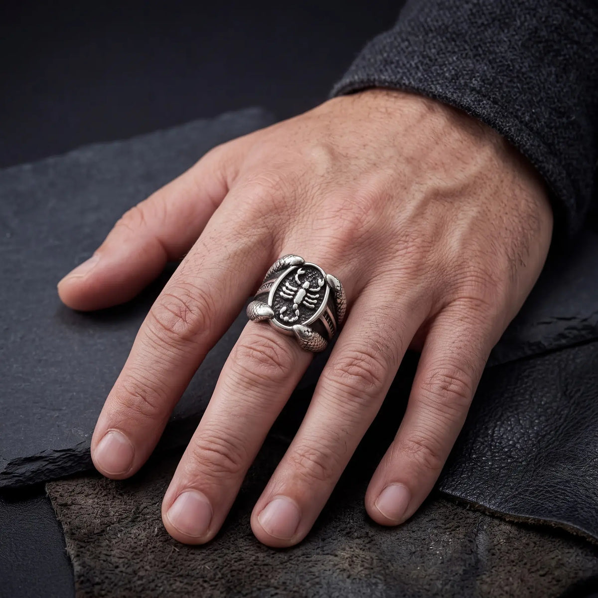 Scorpion Oxidised Silver-Tone Ring for Men - view 2