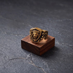 Lion Crest Antique Gold-Tone Ring for Men - view 1