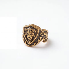 Lion Crest Antique Gold-Tone Ring for Men - view 2