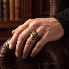 Lion Crest Antique Gold-Tone Ring for Men - view 3