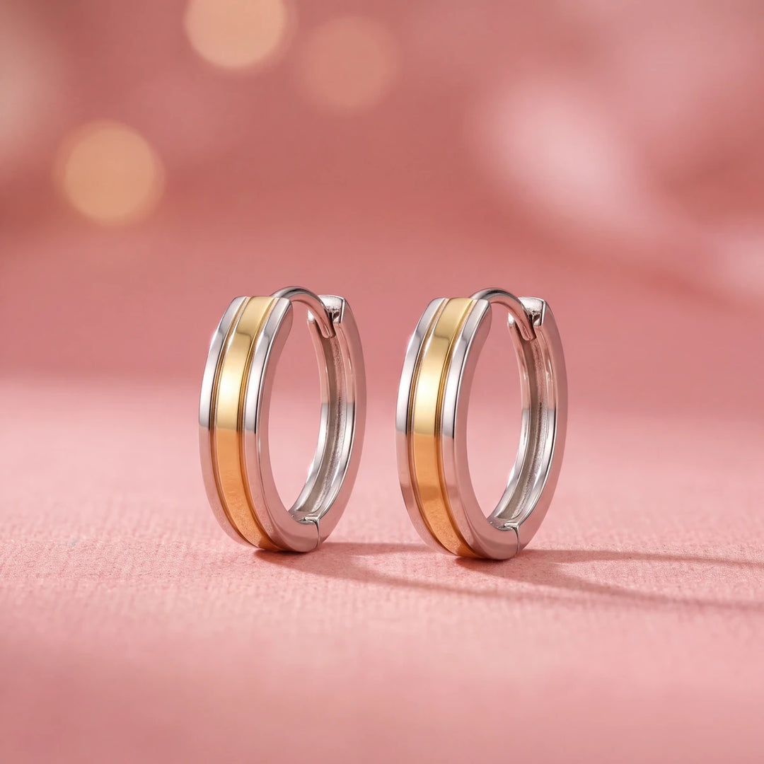 Mira mini huggie earrings for women, gold & silver-tone - RANGREZ (view 2)