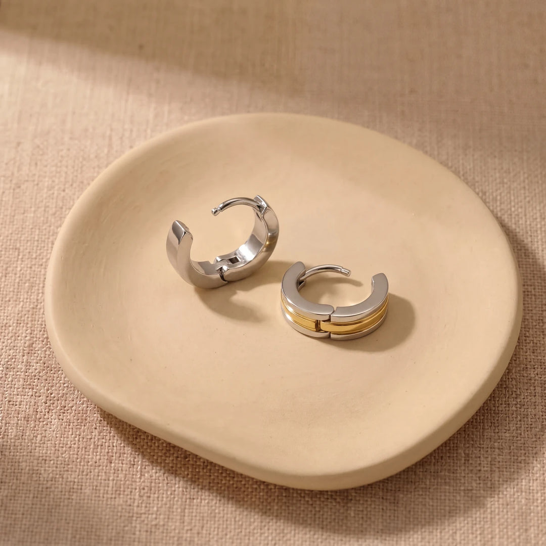 Mira mini huggie earrings for women, gold & silver-tone - RANGREZ (view 3)