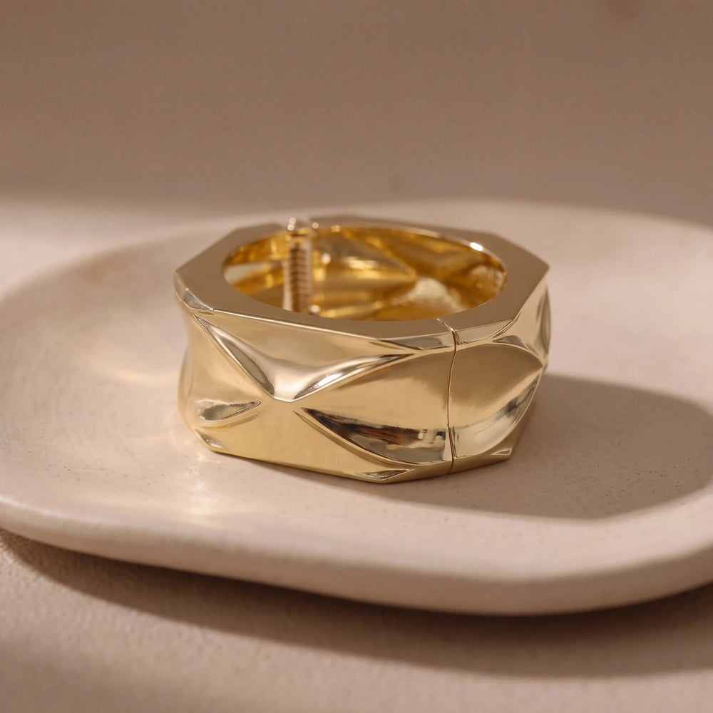 Octavia hinged cuff bracelet for women, gold-tone - RANGREZ (view 2)