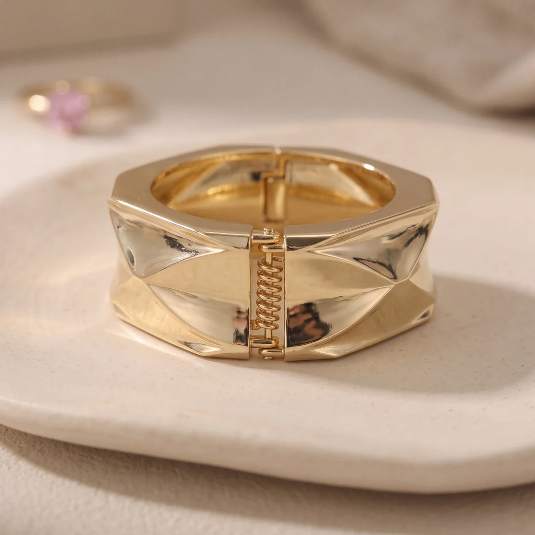 Octavia hinged cuff bracelet for women, gold-tone - RANGREZ (view 3)