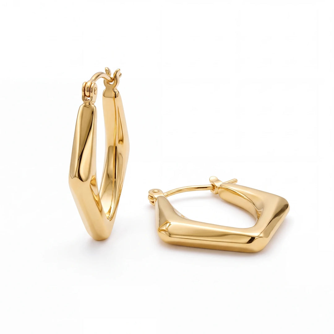 Pentra geometric hoop earrings for women, gold-tone - RANGREZ