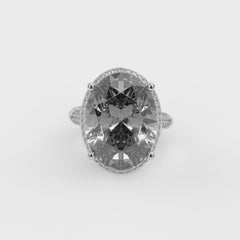 Diana Grey Crystal Cushion Halo Cocktail Ring, Rhodium finish