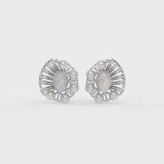 Opal & Pearl Cluster Stud Earrings