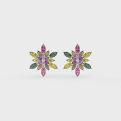 Petalia Multicolour Crystal Floral Cluster Stud Earrings, Marquise cut, Rhodium finish