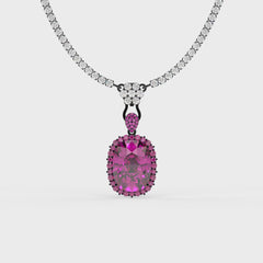 Rebecca Ruthenium Pink Crystal Cushion Pendant Tennis Necklace, Black Rhodium finish