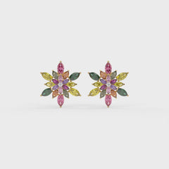 Petalia Multicolour Crystal Floral Cluster Stud Earrings, Marquise cut, Rhodium finish